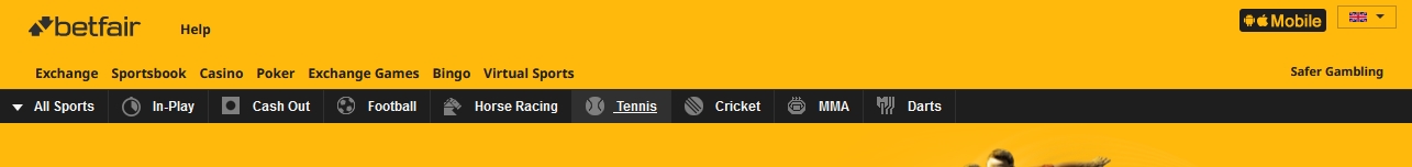 Banner högst upp på betfair-sidan